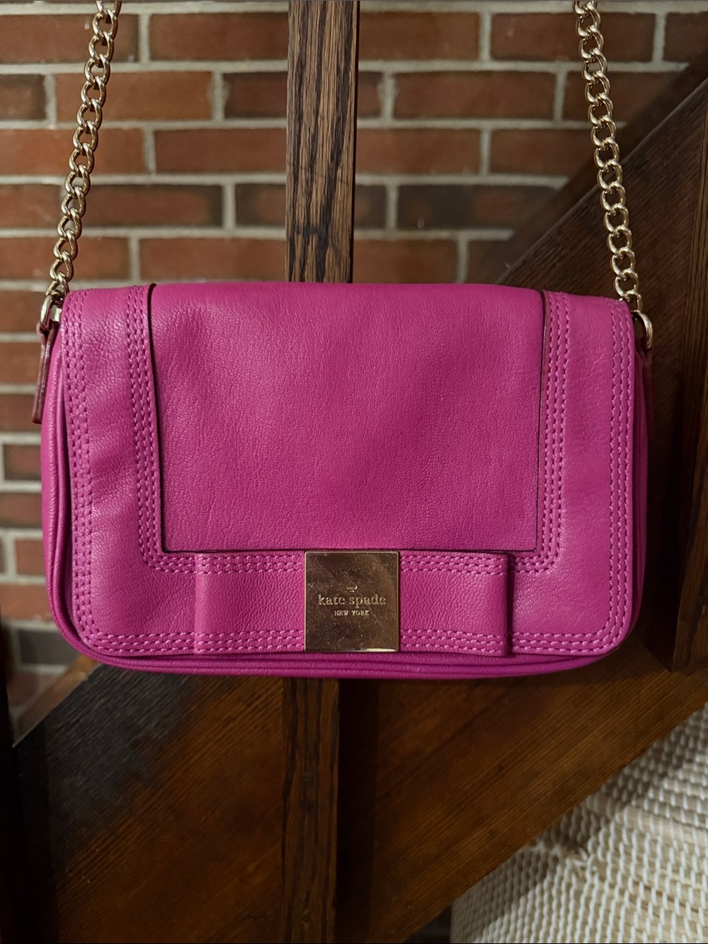 Kate Spade Hot Pink Leather Chain Strap Crossbody